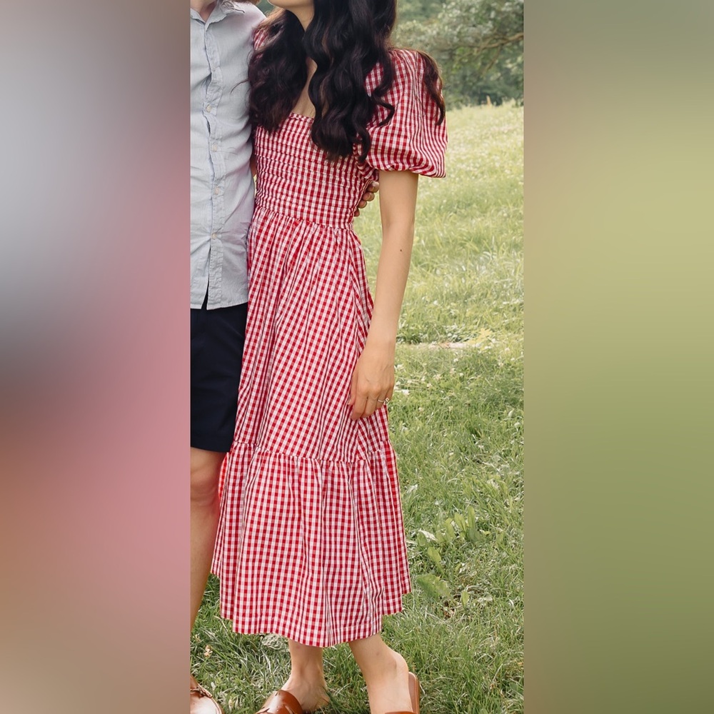 Abercrombie & Fitch Red Emerson Gingham Midi Dress